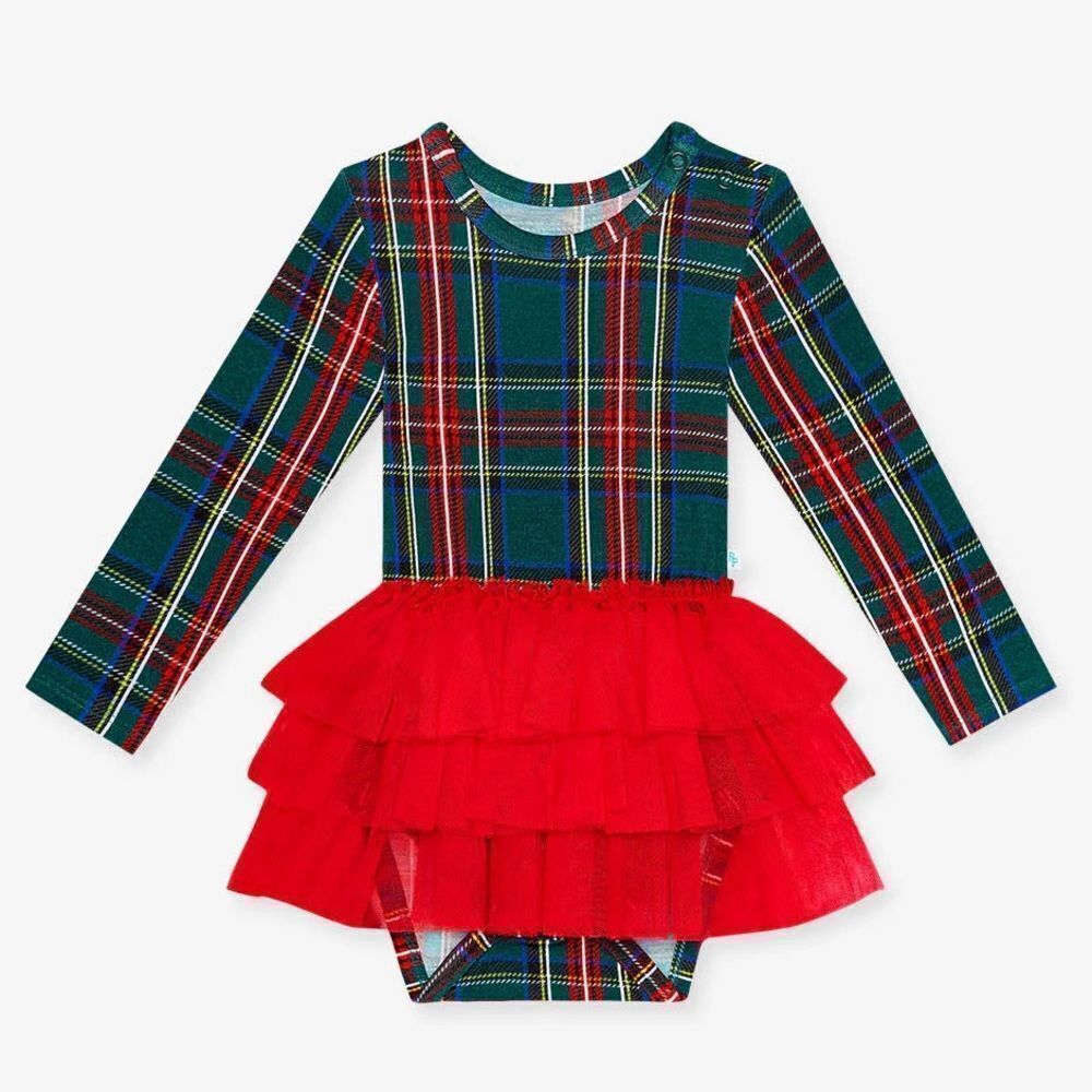 Nwt Posh Peanut Tartan Plaid Long Sleeve Tulle Skirt Bodysuit 3/6m